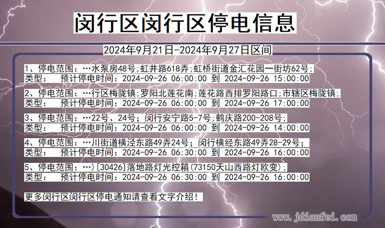 闵行区闵行停电通知 上海市闵行区闵行停电通知