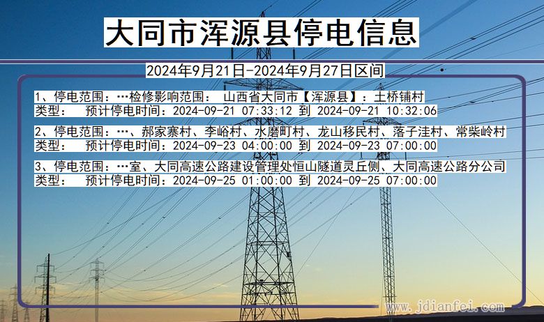 大同浑源停电通知 山西省大同浑源停电通知