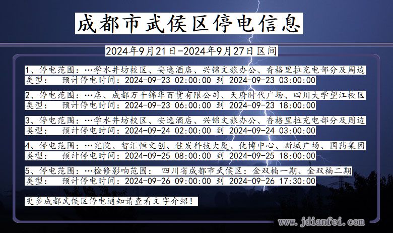 成都武侯停电通知 四川省成都武侯停电通知