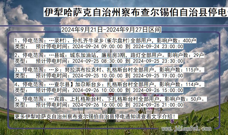 伊犁哈萨克自治州察布查尔锡伯自治停电通知 新疆维吾尔自治区伊犁哈萨克自治州察布查尔锡伯自治停电通知