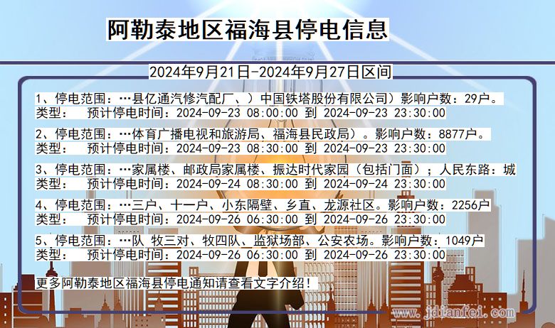 阿勒泰地区福海停电通知 新疆维吾尔自治区阿勒泰地区福海停电通知
