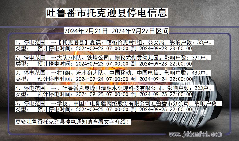 吐鲁番托克逊停电通知 新疆维吾尔自治区吐鲁番托克逊停电通知