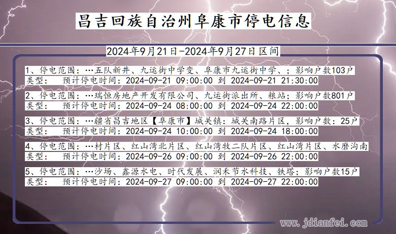 昌吉回族自治州阜康停电通知 新疆维吾尔自治区昌吉回族自治州阜康停电通知