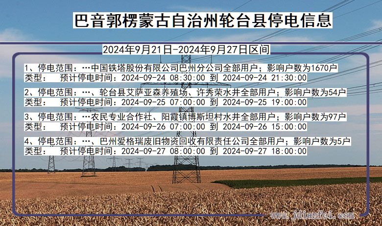 新疆维吾尔自治区巴音郭楞蒙古自治州轮台停电通知