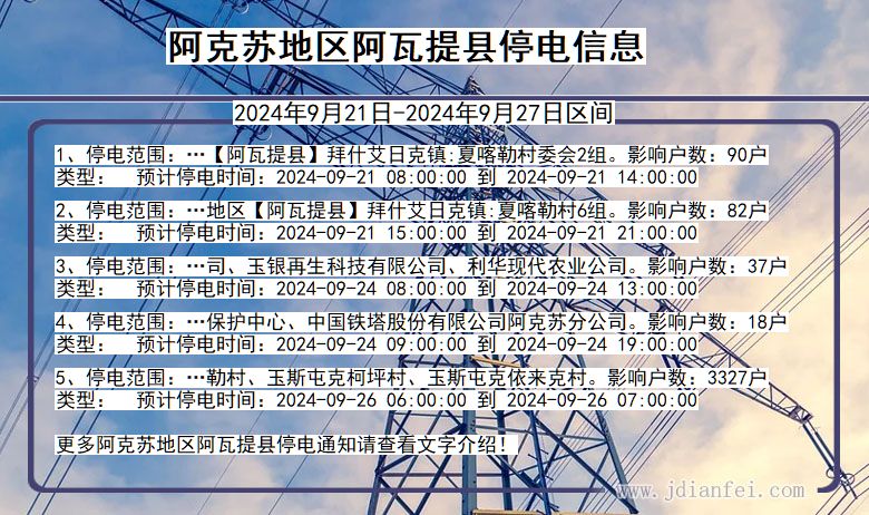 阿克苏地区阿瓦提停电通知 新疆维吾尔自治区阿克苏地区阿瓦提停电通知