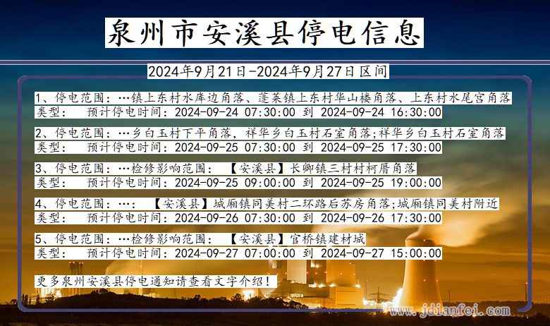 泉州安溪停电通知 福建省泉州安溪停电通知