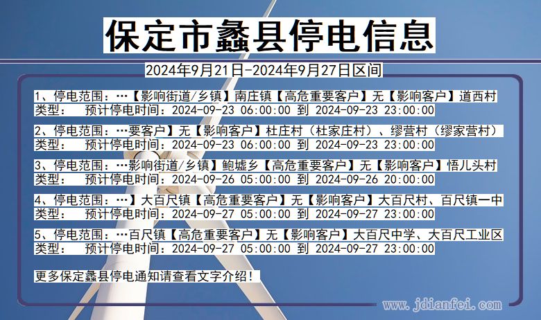 河北省保定蠡县停电通知