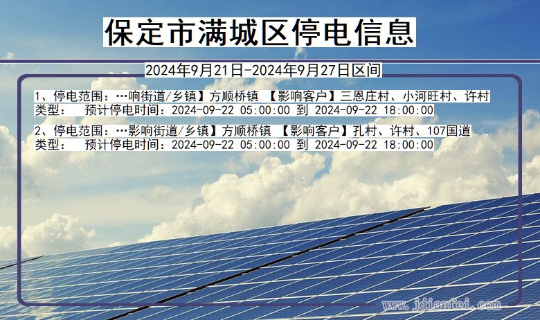 保定满城停电通知 河北省保定满城停电通知