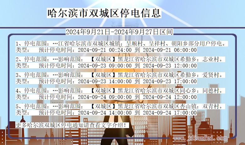 哈尔滨双城停电通知 黑龙江省哈尔滨双城停电通知
