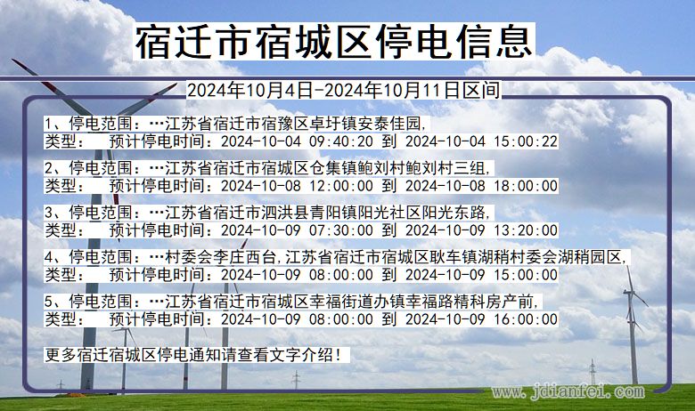 宿迁宿城停电通知 江苏省宿迁宿城停电通知