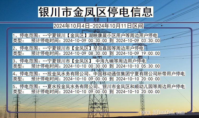 银川金凤停电通知 宁夏回族自治区银川金凤停电通知
