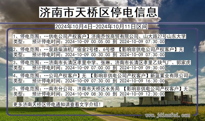 山东省济南天桥停电通知