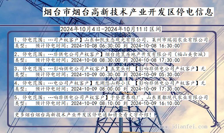 烟台烟台高新技术产业开发停电通知 山东省烟台烟台高新技术产业开发停电通知