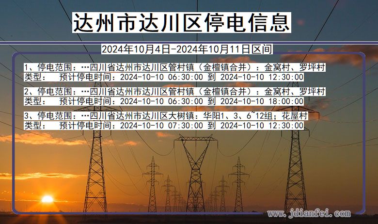 达州达川停电通知 四川省达州达川停电通知
