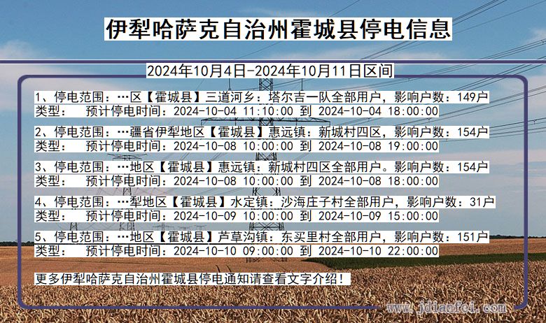 伊犁哈萨克自治州霍城停电通知 新疆维吾尔自治区伊犁哈萨克自治州霍城停电通知