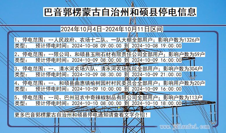 巴音郭楞蒙古自治州和硕停电通知 新疆维吾尔自治区巴音郭楞蒙古自治州和硕停电通知