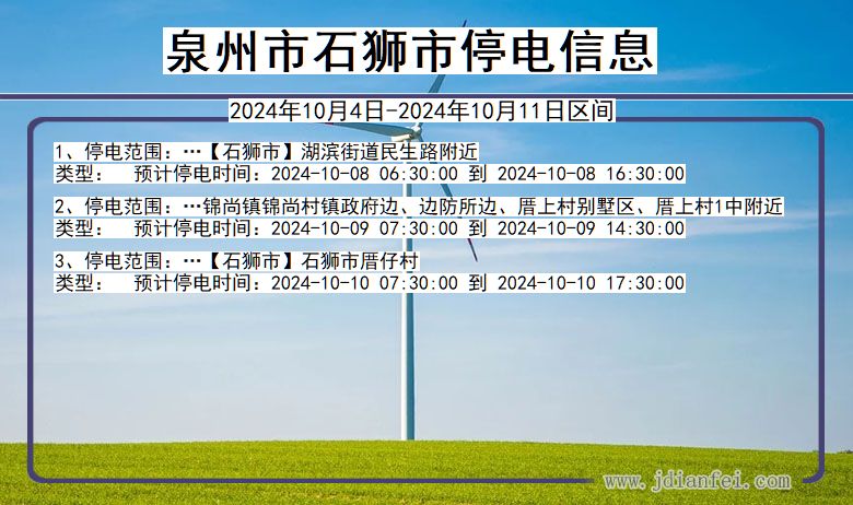 福建省泉州石狮停电通知