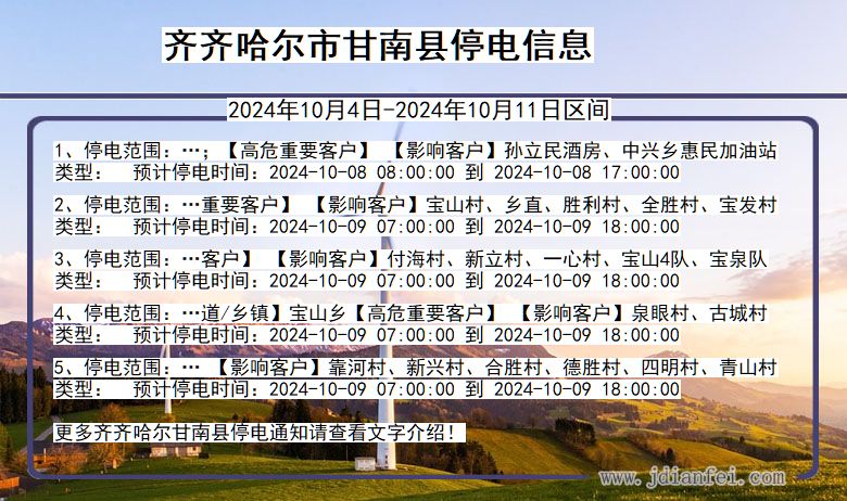 齐齐哈尔甘南停电通知 黑龙江省齐齐哈尔甘南停电通知