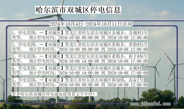 哈尔滨双城停电通知 黑龙江省哈尔滨双城停电通知