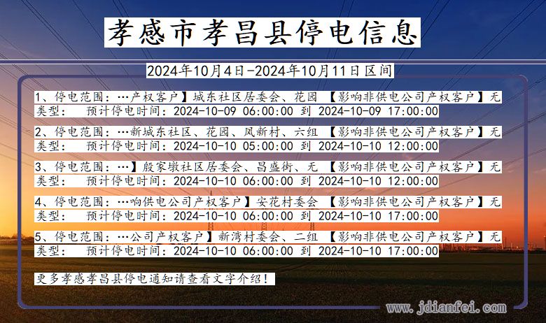 孝感孝昌停电通知 湖北省孝感孝昌停电通知