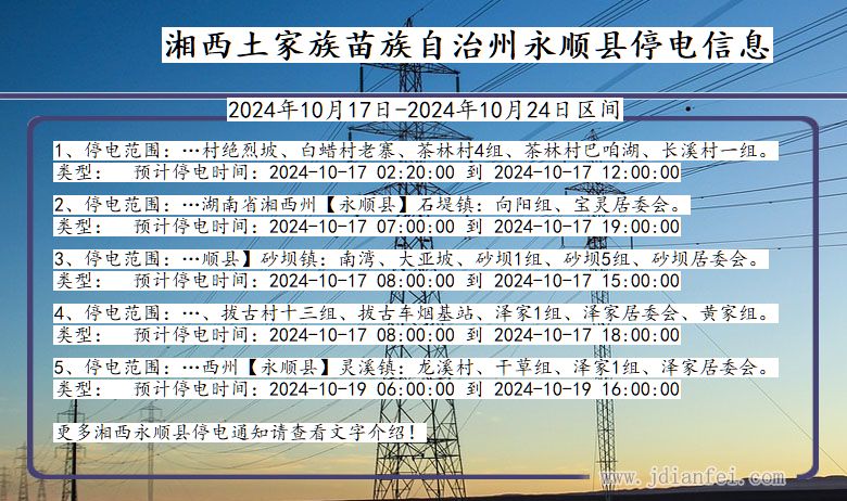 湘西永顺停电通知 湖南省湘西永顺停电通知