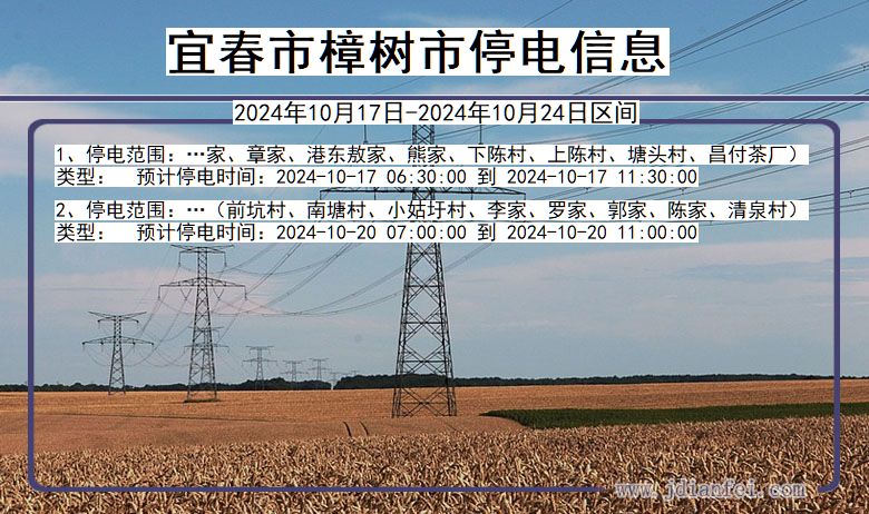 宜春樟树停电通知 江西省宜春樟树停电通知