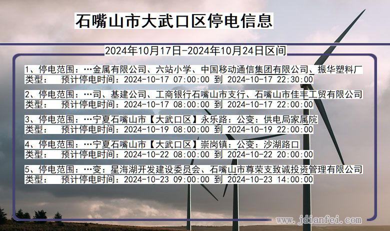 宁夏回族自治区石嘴山大武口停电通知