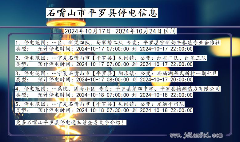 宁夏回族自治区石嘴山平罗停电通知