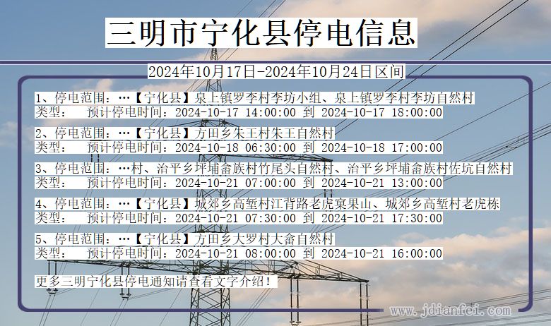 三明宁化停电通知 福建省三明宁化停电通知