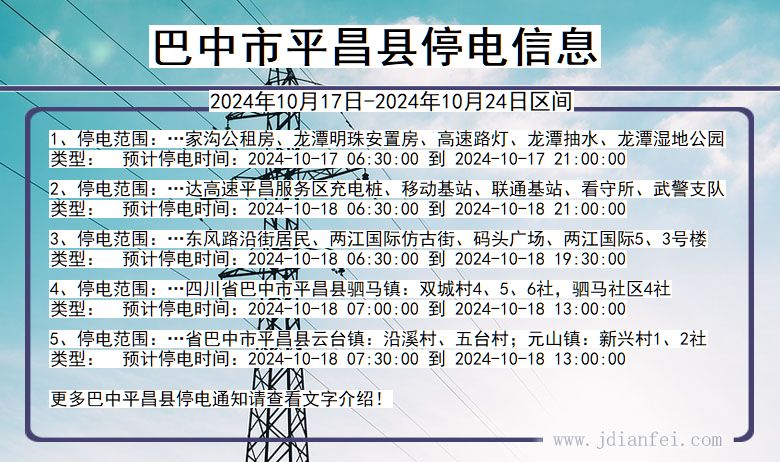 四川省巴中平昌停电通知