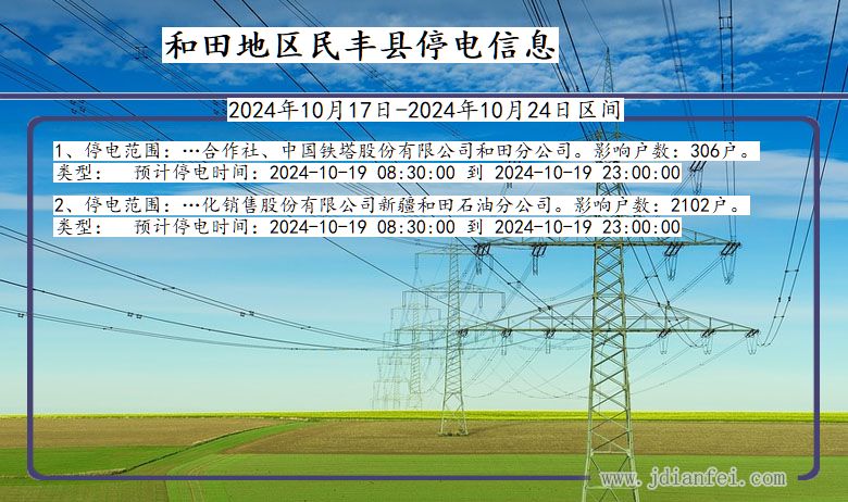 新疆维吾尔自治区和田地区民丰停电通知