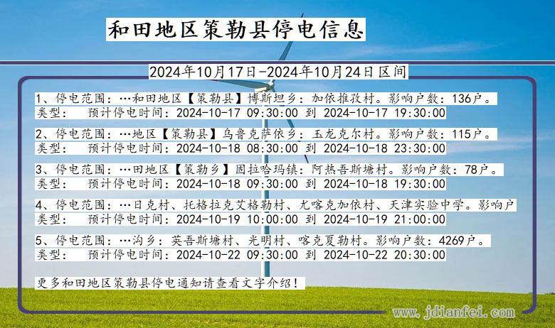 新疆维吾尔自治区和田地区策勒停电通知