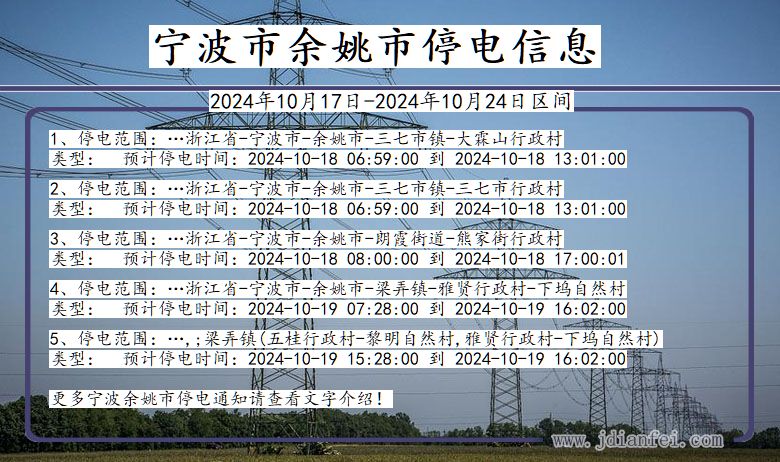 宁波余姚停电通知 浙江省宁波余姚停电通知