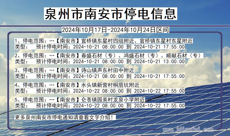 福建省泉州南安停电通知