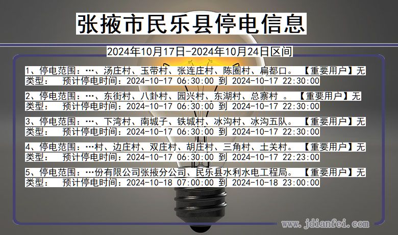 张掖民乐停电通知 甘肃省张掖民乐停电通知