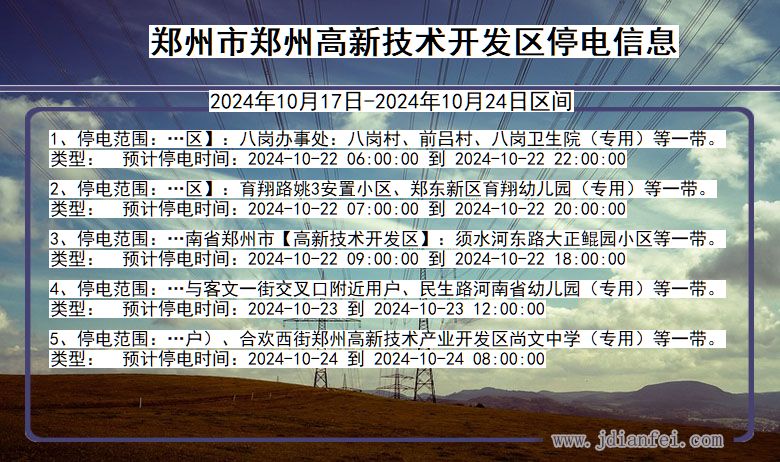 郑州郑州高新技术开发停电通知 河南省郑州郑州高新技术开发停电通知