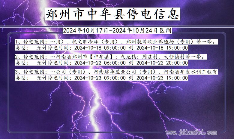 河南省郑州中牟停电通知