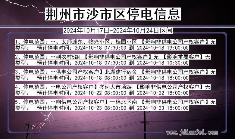 荆州沙市停电通知 湖北省荆州沙市停电通知