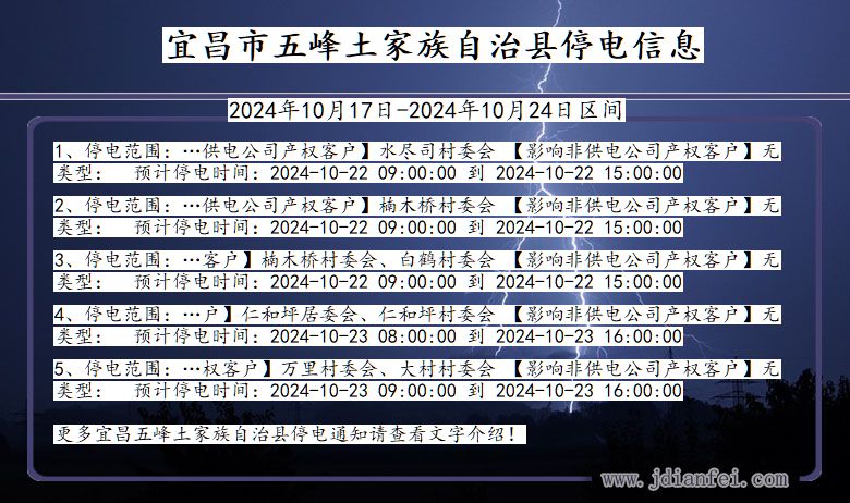 宜昌五峰土家族自治停电通知 湖北省宜昌五峰土家族自治停电通知