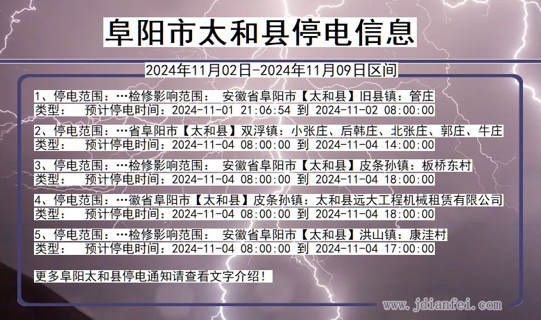 安徽省阜阳太和停电通知