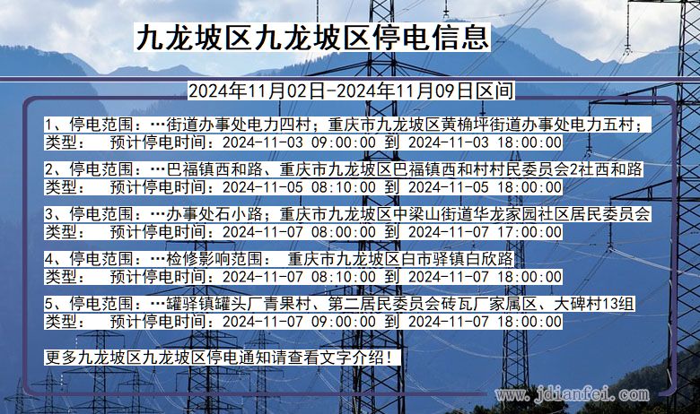重庆市九龙坡区九龙坡停电通知