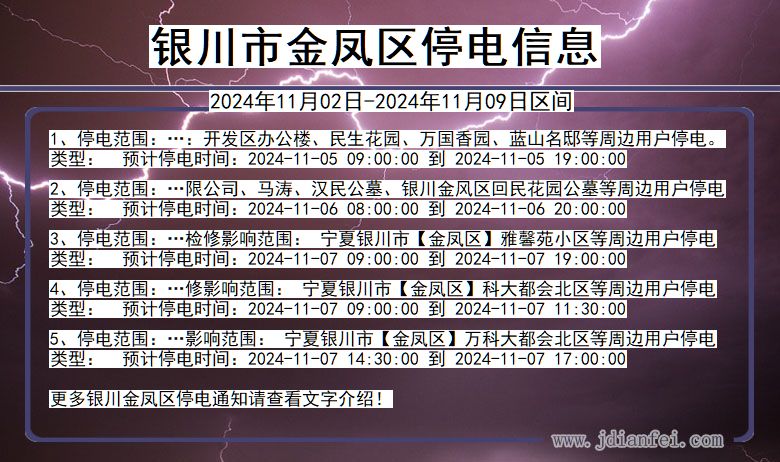银川金凤停电通知 宁夏回族自治区银川金凤停电通知