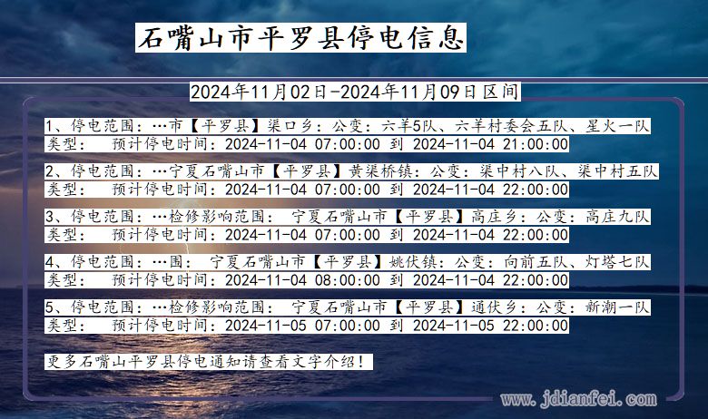 宁夏回族自治区石嘴山平罗停电通知