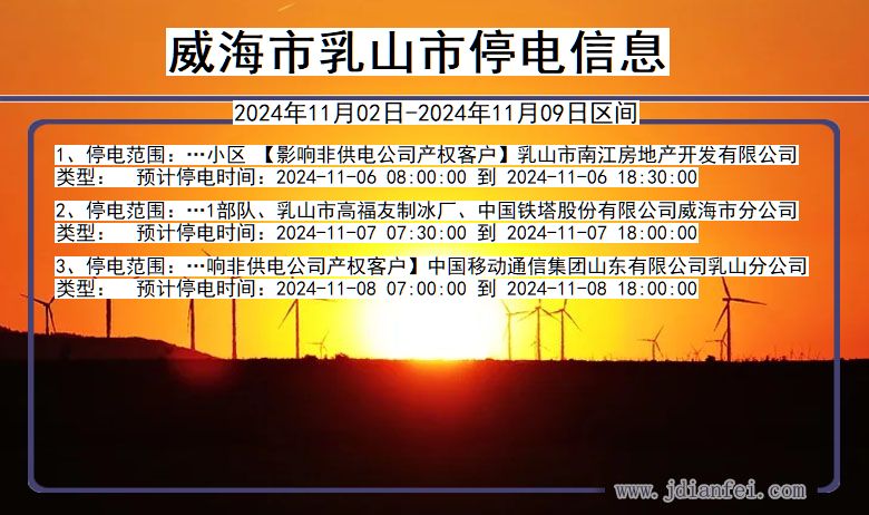 山东省威海乳山停电通知