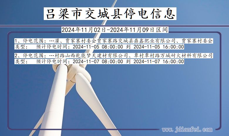 吕梁交城停电通知 山西省吕梁交城停电通知