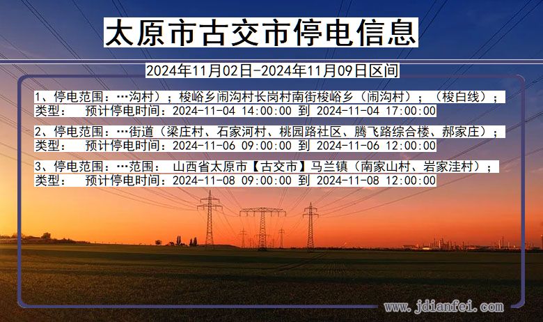 太原古交停电通知 山西省太原古交停电通知