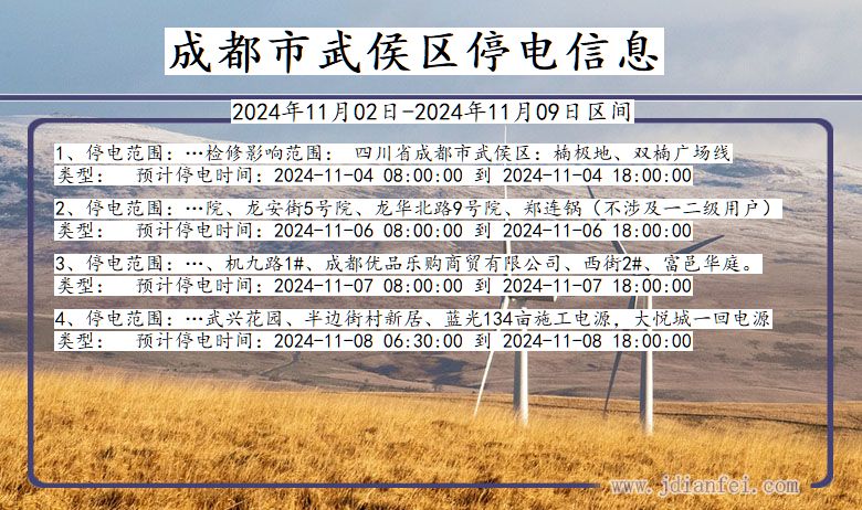 成都武侯停电通知 四川省成都武侯停电通知