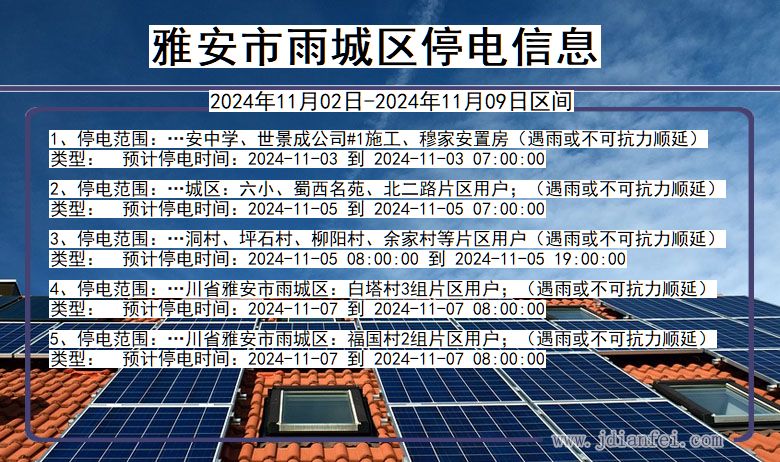 雅安雨城停电通知 四川省雅安雨城停电通知
