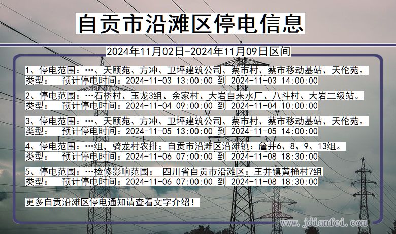 四川省自贡沿滩停电通知