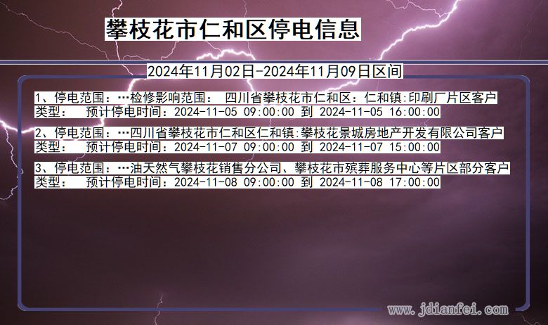 四川省攀枝花仁和停电通知
